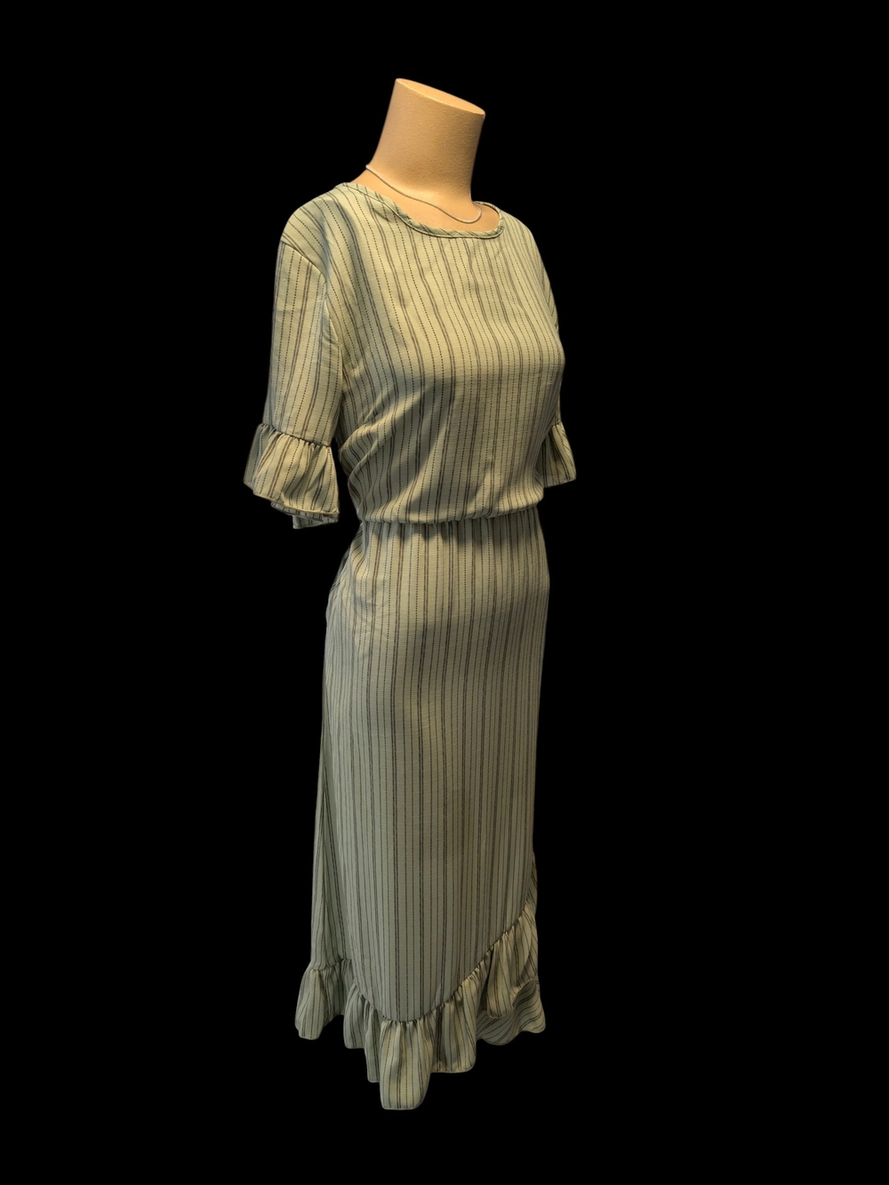 Lake Flower by Lena Lane Striped Midi Dress Sage Green Cottagecore Ruffle Sz Med